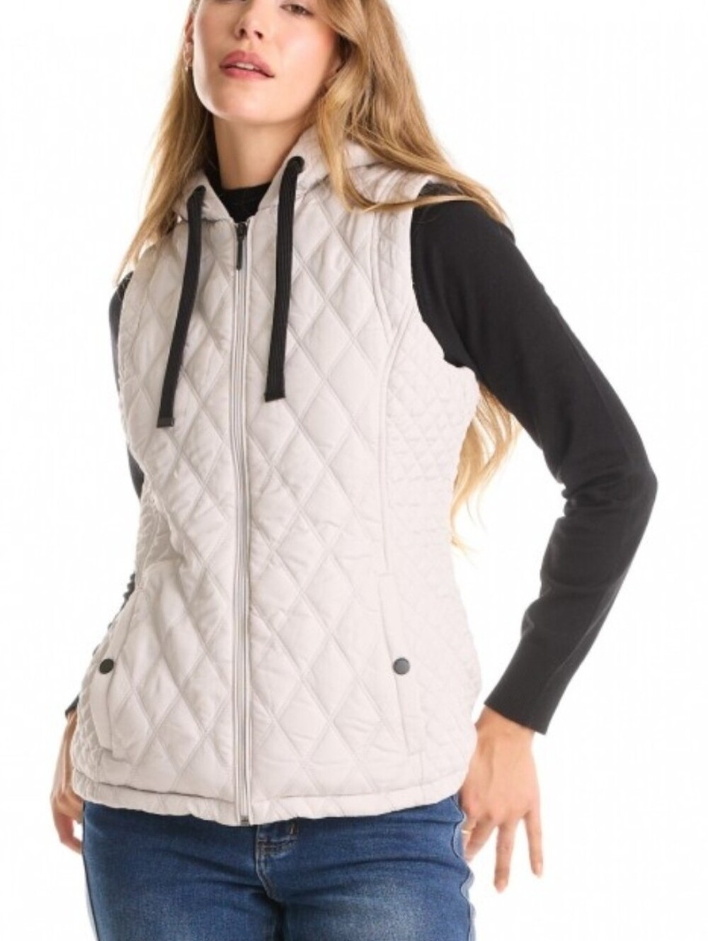 Weatherproof Women's Quilted Hooded Vest in Light Beige
